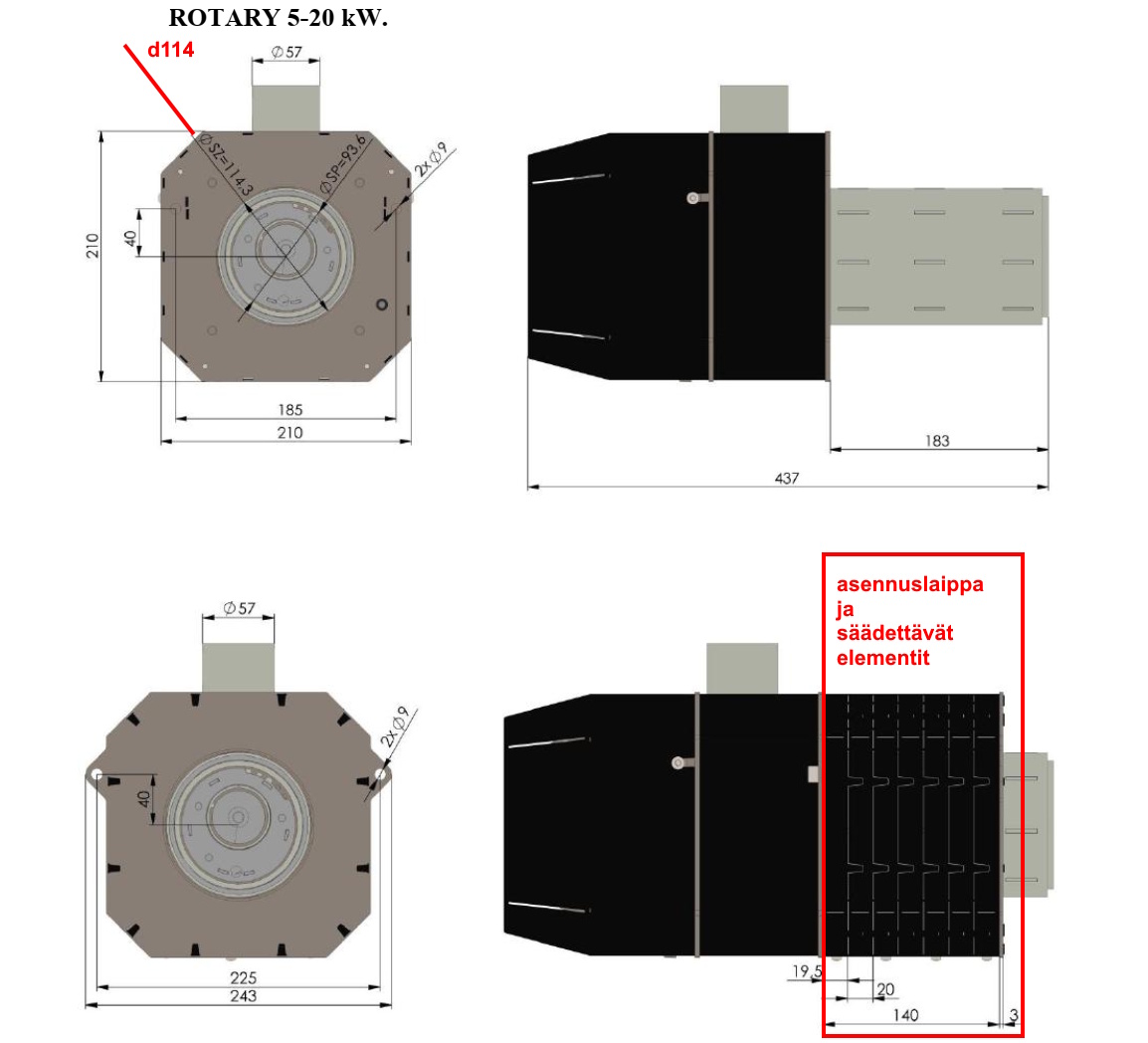 (kuva kohteelle) Rotary 20 kW pellettipoltin - pyörivä palopää