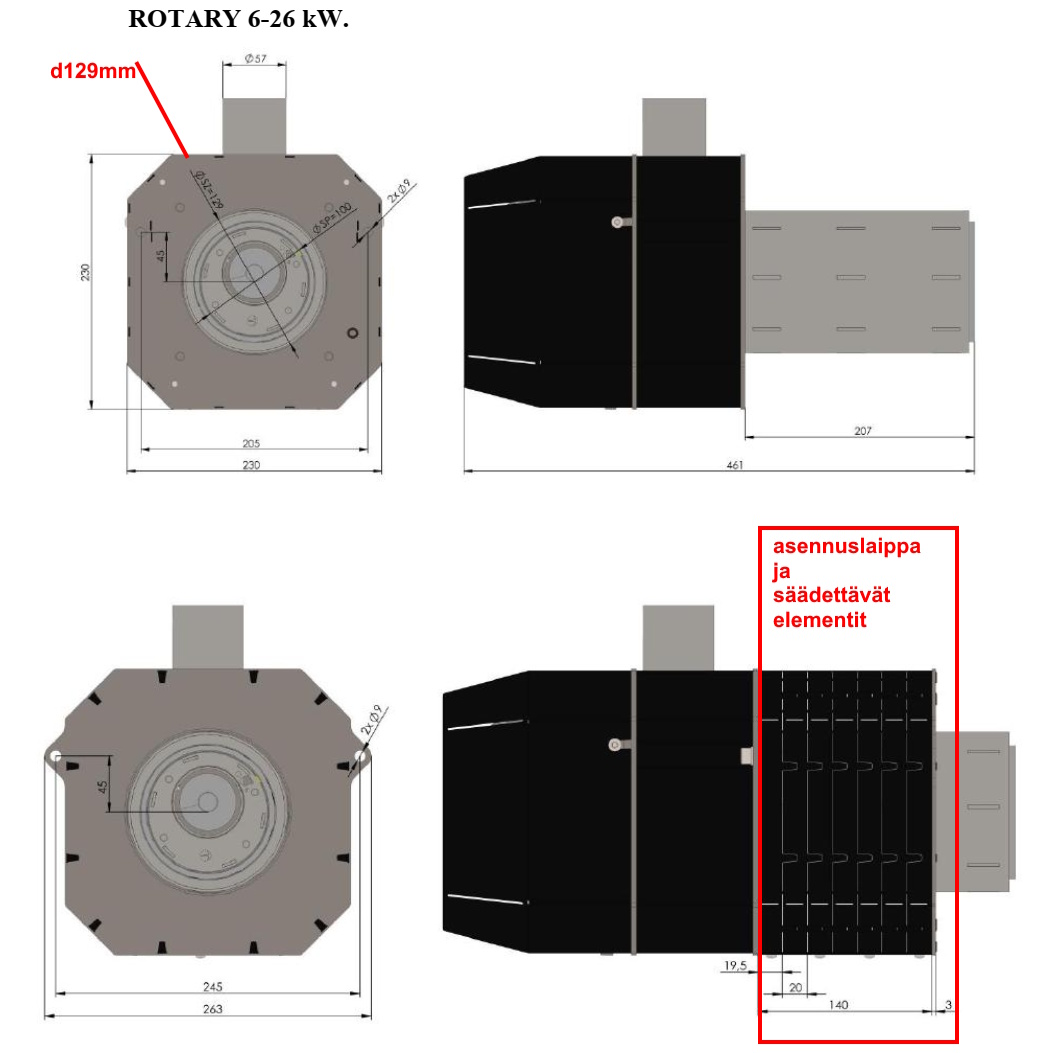 (kuva kohteelle) Rotary 26 kW pellettipoltin - pyörivä palopää